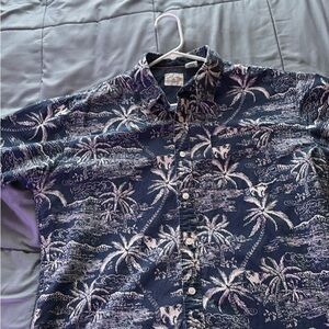 Navy Blue Tropical Print Men's Shirt
